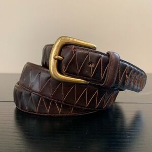 Vintage Canterbury Oil Tanned Cowhide Belt Mens Size 46 Brown Woven Brass Buckle